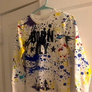 Born Fly children’s sweatshirt- white with paint splatter
